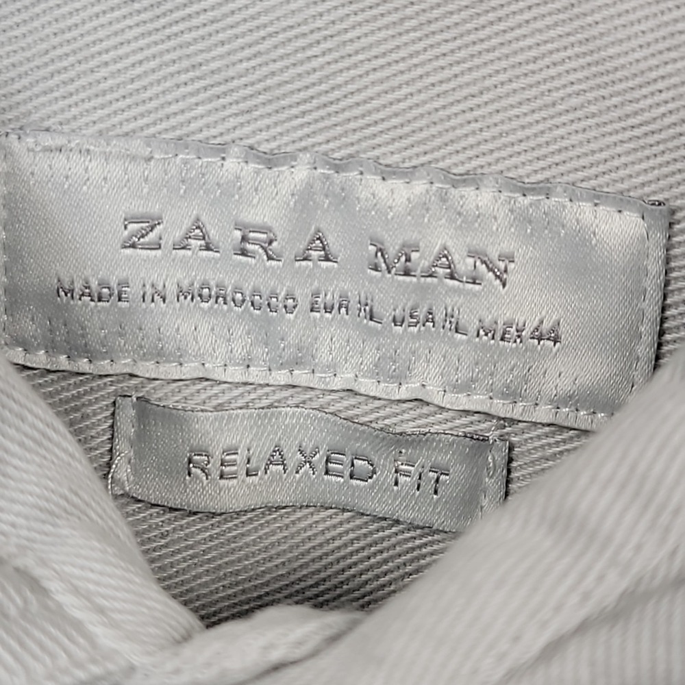 NEW ZARA Man Denim Shirt XL Distressed Overshirt Button Up Short Sleeve Cotton - Picture 5 of 11